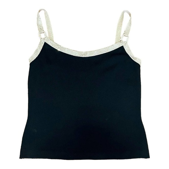 St. John Tops - St John Knit Champagne & Black Sequin Rhinestone Detail Size P